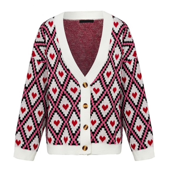 Hearts Printed Buttoned Cardigan with Pockets - Picture 6 of 8